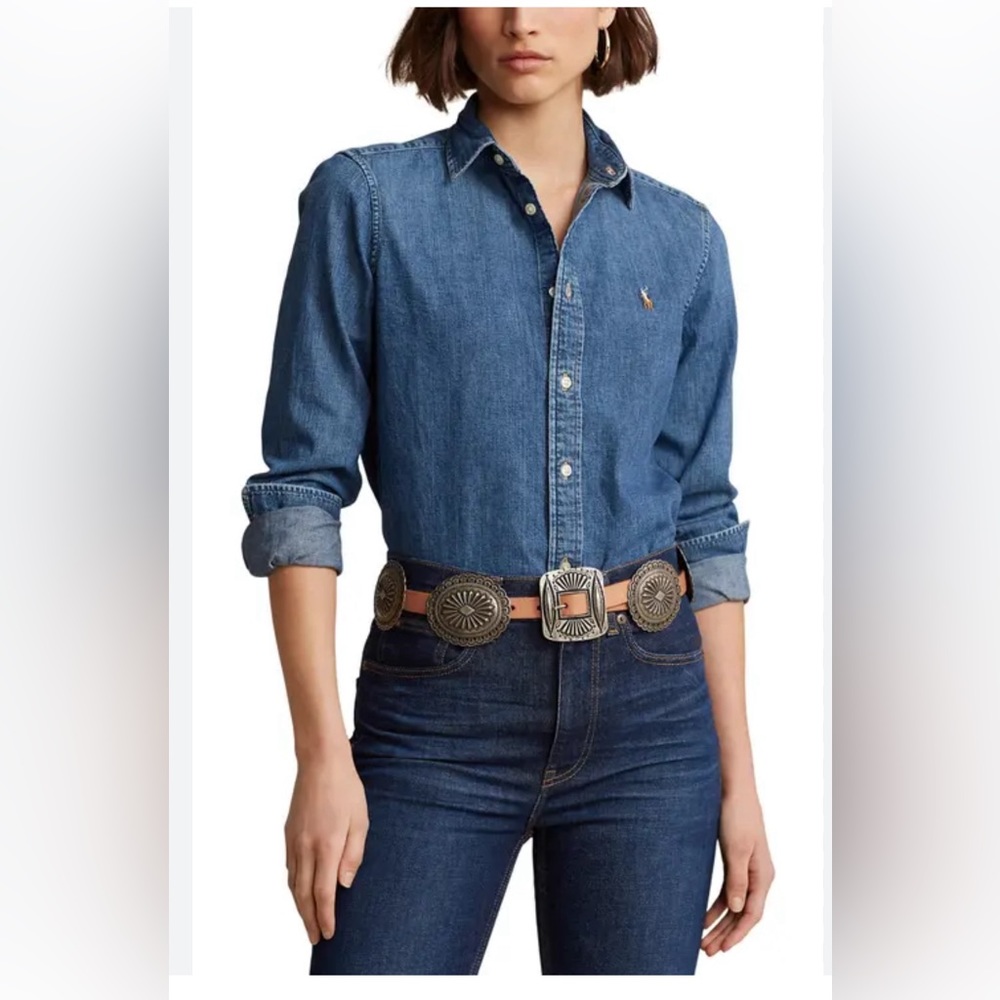 Ralph Lauren Custom for long sleeve blue denim button down shirt Size Medium